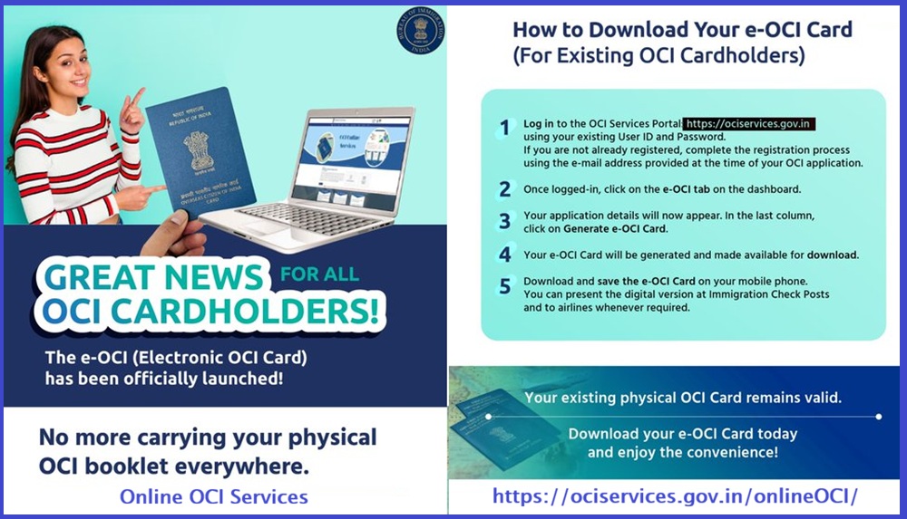 OCI card holders can now download their e-OCI card and use it at airports: Click To Download