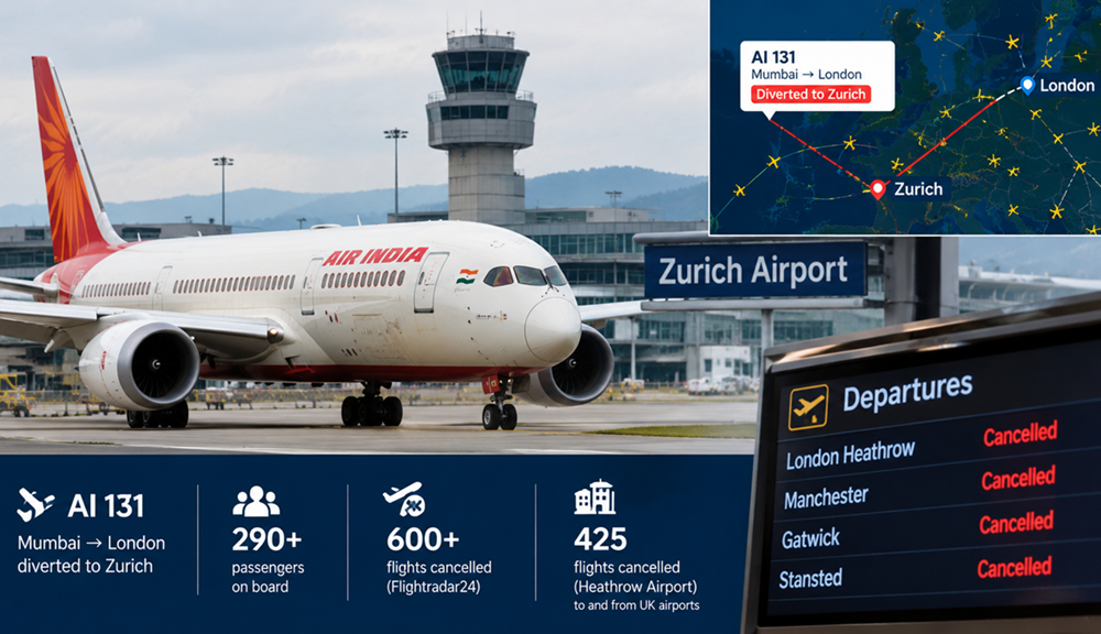 Air India flight diverted to Zurich as UK air traffic control glitch disrupts 600 flights
